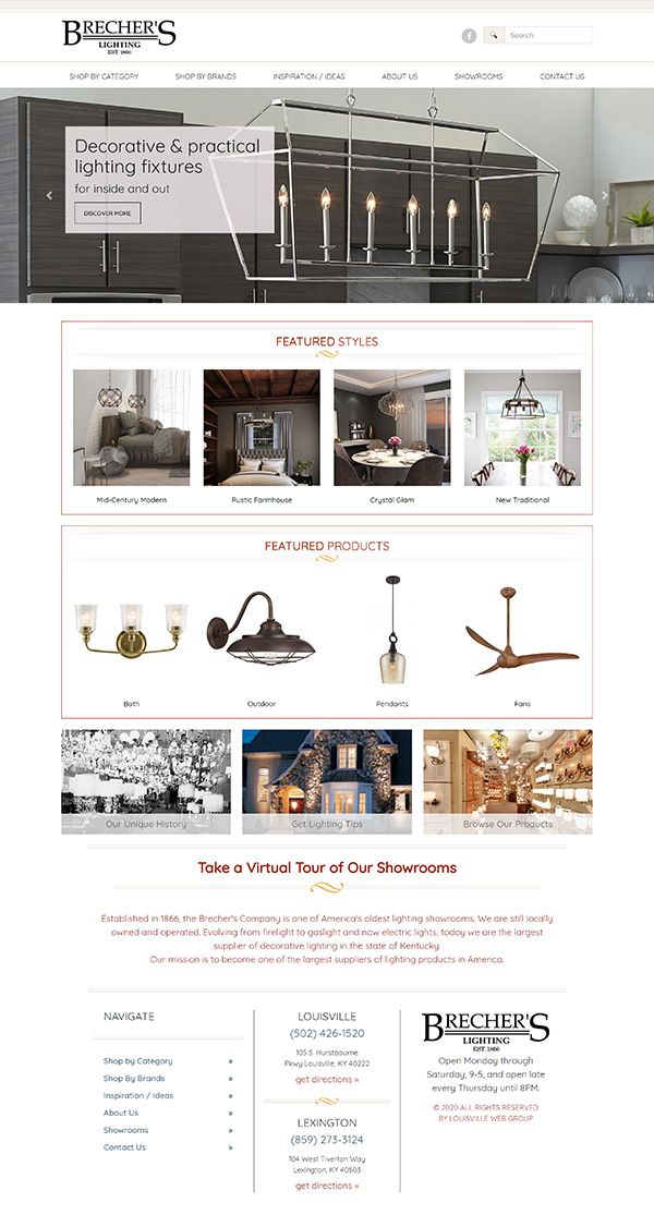 Brecher's Lighting eCommerce Website eCommerce website built for Brecher's Lighting, of Louisville and Lexington